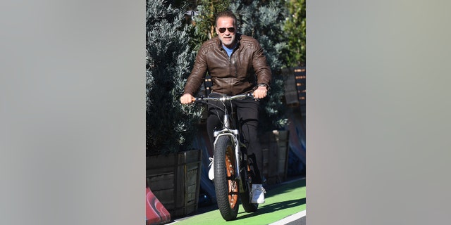 Arnold Schwarzenegger was seen riding his bike on Monday, just days after being involved in a car accident in Los Angeles.