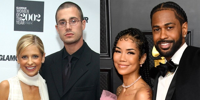 Big Sean and Jhené Aiko (right) were mistakenly labeled as Sarah Michelle Gellar and Freddie Prinze Jr. (left) when they were featured on the Jumbotron at SoFi Stadium in Los Angeles on Sunday during the Rams game.