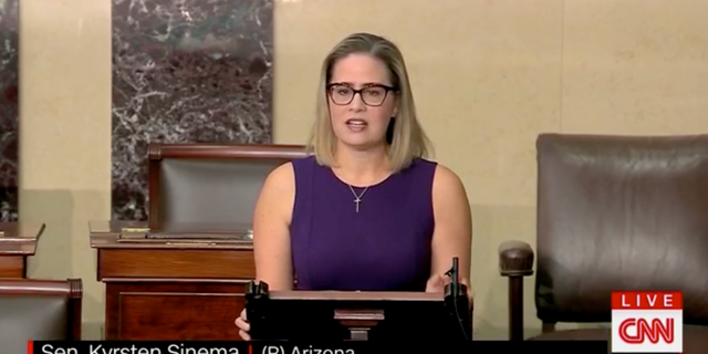 Sen. Kyrsten Sinema, D-Ariz., incorrectly labeled as a Republican on "Anderson Cooper: 360."