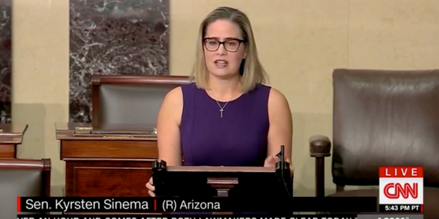 Sen. Kyrsten Sinema, D-Ariz., incorrectly labeled as a Republican on