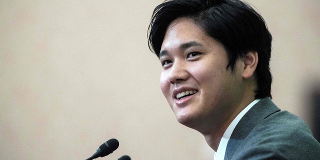 Major League Baseball All-Star Shohei Ohtani of Japan, who plays for the Los Angeles Angels, attends a press conference in Tokyo on Nov. 15, 2021.