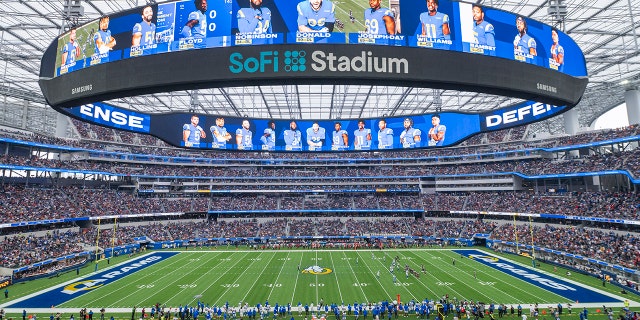 FILE - This is a general overall interior view of SoFi Stadium as the Los Angeles Rams takes on the Tampa Bay Buccaneers in an NFL football game Sunday, Sept. 26, 2021, in Inglewood, Calif.