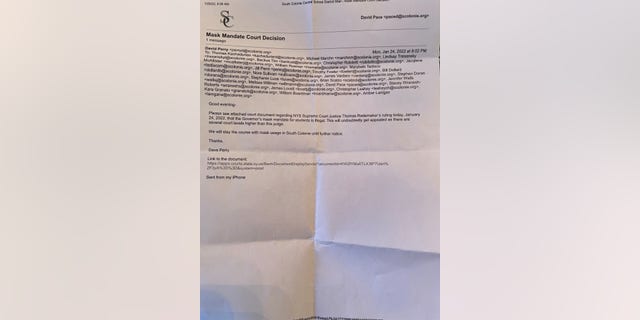 Email from South Colonie Central School District Superintendent David Perry