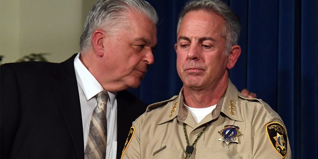 Nevada Gov. Steve Sisolak, left, and Clark County Sheriff Joe Lombardo