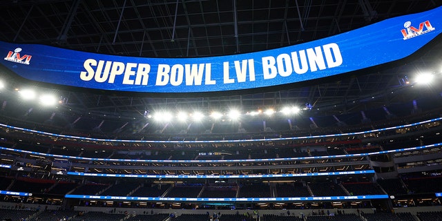 The jumbotron reads "Super Bowl LVI Bound" after the Los Angeles Rams defeated the San Francisco 49ers 20-17 in the NFC Championship Game at SoFi Stadium on January 30, 2022 in Inglewood, California.
