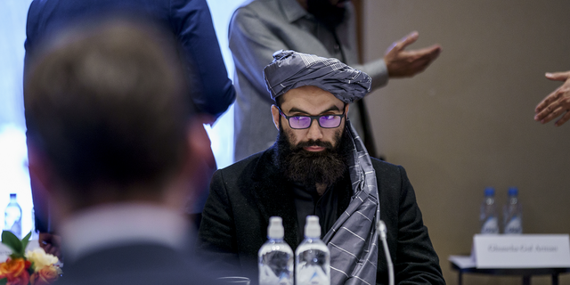 Taliban representative Anas Haqqani sits ahead of a meeting in Oslo, Norway, Jan. 24. Western diplomats are at the first official meeting with the Taliban in Europe since their occupation. Earlier, she had met with Afghan women's rights activists and human rights defenders in Oslo.