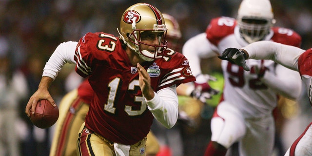 Quarterback Tim Rattay of the San Francisco 49ers fights against the Arizona Cardinals at the Azteca Stadium on October 2, 2005 in Mexico City.