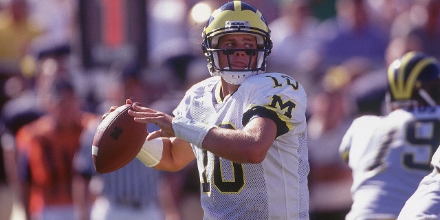 Michigan QB Tom Brady in action vs Notre Dame in South Bend, Indiana.