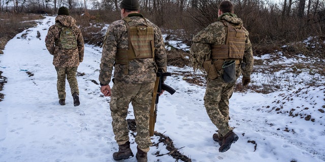 Ukrainian paratroopers are seen stationed on the frontline near Stanytsia Luhanska, Luhansk Region, Ukraine on January 21, 2022 (Photo by Wolfgang Schwan/Anadolu Agency via Getty Images)
