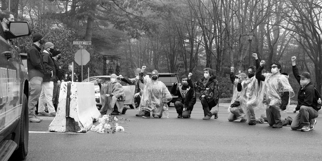 Protesters from Occupy Biden demonstrate in Wilmington, Delaware, near President Biden's house.