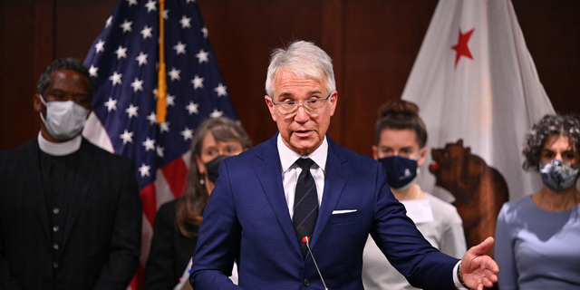 Los Angeles County District Attorney George Gascon speaks at a press conference, Dec. 8, 2021 in Los Angeles. 