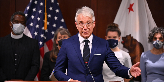 Los Angeles County District Attorney George Gascon speaks at a press conference, December 8, 2021, in Los Angeles. On Thursday, Gascon reversed a directive that barred prosecutors from seeking cash bail, according to a memo.