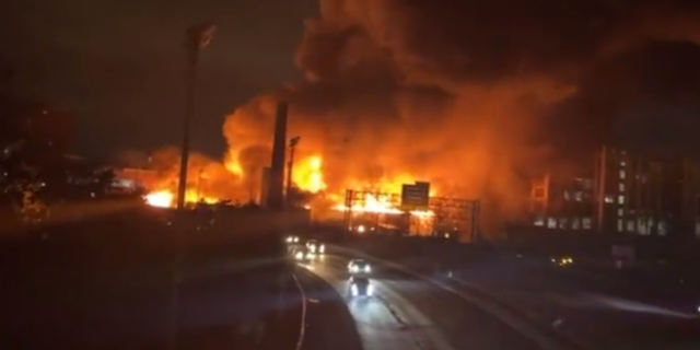 A massive fire broke out at a chemical plant in Passaic, New Jersey Friday evening. (CREDIT: @Ameer via Twitter)