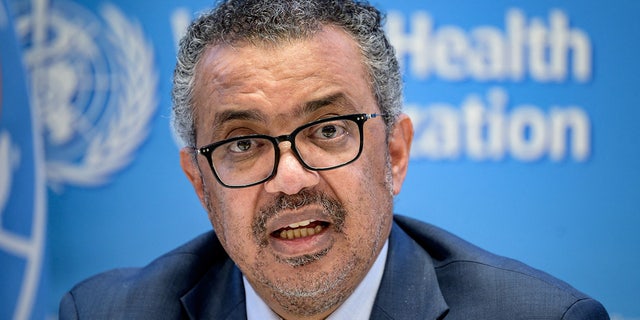World Health Organization (WHO) Director-General Tedros Adhanom Ghebreyesus gives a press conference on Dec. 20, 2021, at the WHO headquarters in Geneva. 