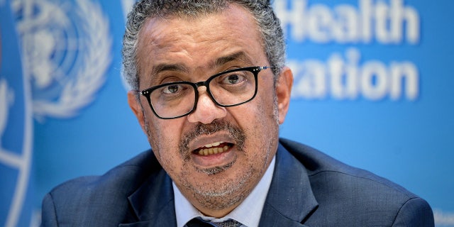 World Health Organization (WHO) Director-General Tedros Adhanom Ghebreyesus gives a press conference on Dec. 20, 2021, at the WHO headquarters in Geneva. 