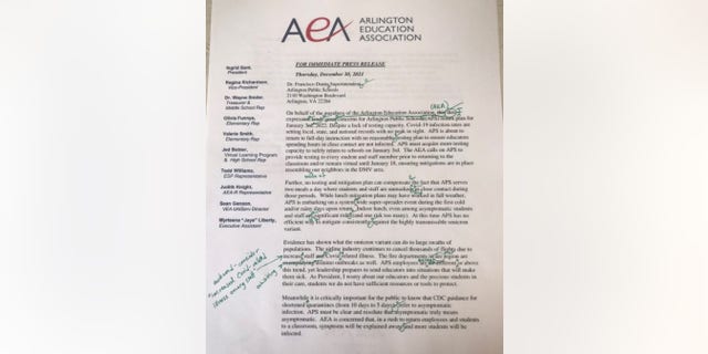 AEA letter marked up. Photo credit Ellen Gallery.