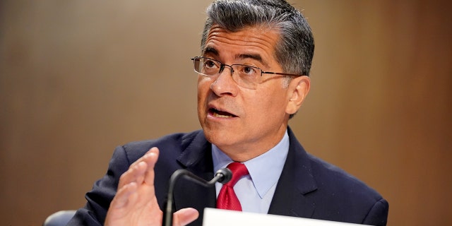 Secretary of Health and Human Services Xavier Becerra answers questions at a Senate Health, Education, Labor, and Pensions Committee hearing to discuss reopening schools during Covid-19 at Capitol Hill on September 30, 2021 in Washington, DC. 