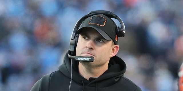 Zac Taylor the head coach of the Cincinnati Bengals against the Tennessee Titans during the AFC Divisional Playoff at Nissan Stadium on January 22, 2022 in Nashville, Tennessee.
