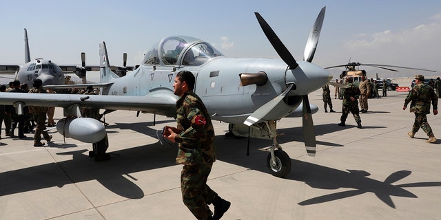 A-29 Super Tucano planes at the military airport in Kabul, Afghanistan, Sept. 17, 2020.