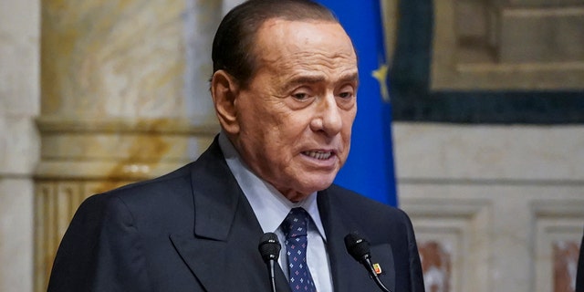 Silvio Berlusconi speaks to media following a meeting with the designated Prime Minister Mario Draghi on formation of a new government at the Chamber of Deputies (Montecitorio), on Feb. 9, 2021 in Rome, Italy.