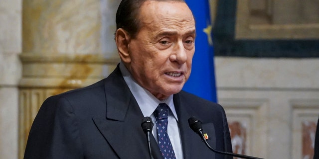 Silvio Berlusconi speaks to media following a meeting with the designated Prime Minister Mario Draghi on formation of a new government at the Chamber of Deputies (Montecitorio), on Feb. 9, 2021 in Rome, Italy.