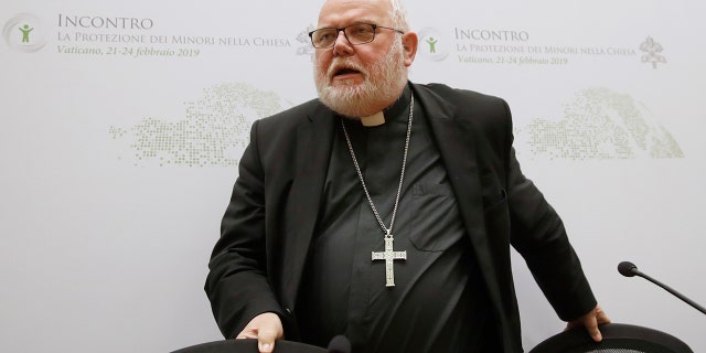 Cardinal Reinhard Marx, the archbishop of Munich and Freising, leaves at the end of a media briefing during a four-day sex abuse summit called by Pope Francis in Rome, Italy, Feb. 23, 2019.