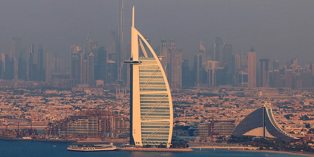 The Burj al-Arab and a view of the Gulf emirate of Dubai on Jan. 10, 2022.