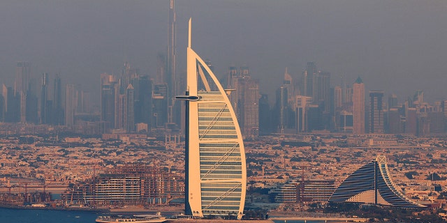 The Burj al-Arab and a view of the Gulf emirate of Dubai on Jan. 10, 2022.