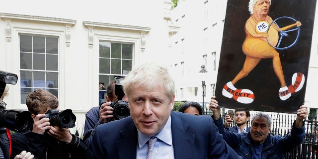 Britain's Conservative Party lawmaker Boris Johnson arrives to launch his leadership campaign, in London, Wednesday, June 12, 2019.
