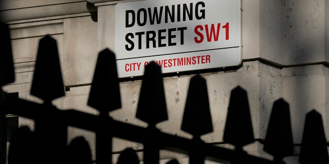 The street sign at Downing Street in London, Jan. 17, 2022.