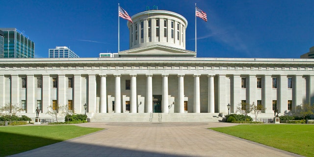 The State Capitol of Ohio is shown in Columbus, Ohio.