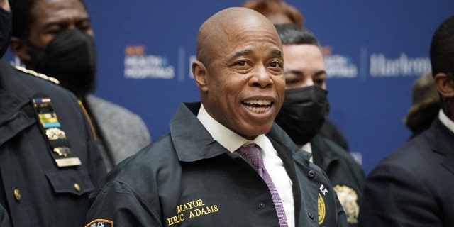 New York City Mayor Eric Adams speaks to the press after two NYPD officers were shot while responding to a domestic violence call in Harlem on Jan. 21, 2022.