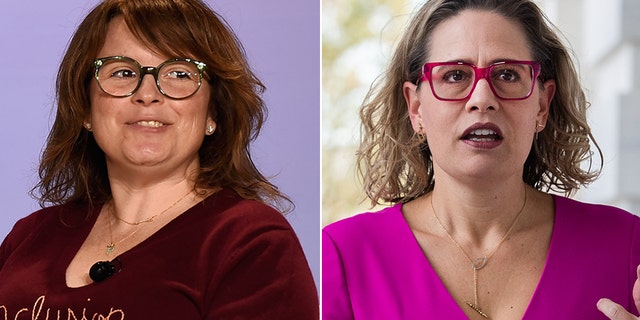 Former Obama aide Alyssa Mastromonaco, links, en die VSA. Sy. Kyrsetn Sinema, D-Ariz.