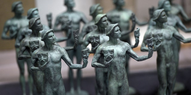 Finished solid bronze a statuettes are displayed during the 25th Annual Casting of the Screen Actors Guild Awards at American Fine Arts Foundry, Tuesday, Jan. 15, 2019, in Burbank, California The 2022 SAG Awards are scheduled to take place on Feb. 27.