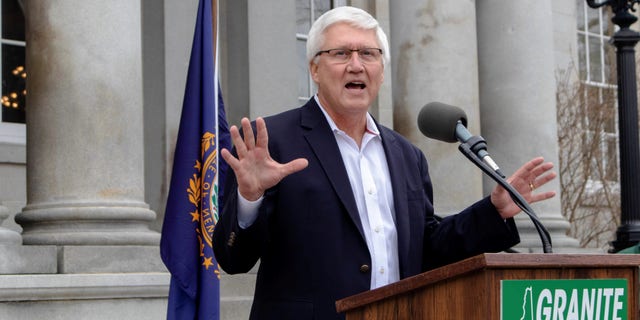 New Hampshire Senate President Chuck Morse, in a file photo, speaks at an event outside the Statehouse in Concord, N.H. Morse on Saturday Jan. 29 formally launches a 2022 Republican U.S. Senate run in hopes of challenging Democratic Sen. Maggie Hassan. 