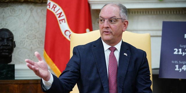 Louisiana Governor John Bel Edwards (D-LA) speaks as he meets with US President Donald Trump in the Oval Office of the White House in Washington, DC on April 29, 2020. 
