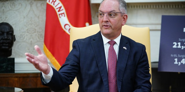 Louisiana Governor John Bel Edwards (D-LA) speaks as he meets with US President Donald Trump in the Oval Office of the White House in Washington, DC on April 29, 2020. 