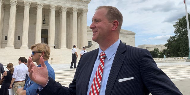 Missouri Attorney General Eric Schmitt speaks to Reuters after a news conference outside the U.S. Supreme Court in Washington on Sept. 9, 2019.