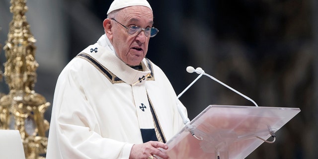 Pope Francis holds his homily during  a Mass on  the Solemnity of the Epiphany at St. Peter's Basilica on Jan. 6, 2022 in Vatican City, Vatican. 