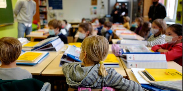 Students attend class on the first day of school for the 2021-2022 year at Gounod Lavoisier Primary school in Lille, northern France, Sept. 2 2021.