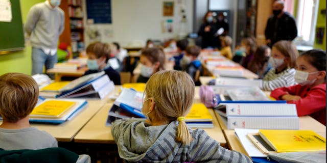 Students attend class on the first day of school for the 2021-2022 year at Gounod Lavoisier Primary school in Lille, northern France, Sept. 2 2021.