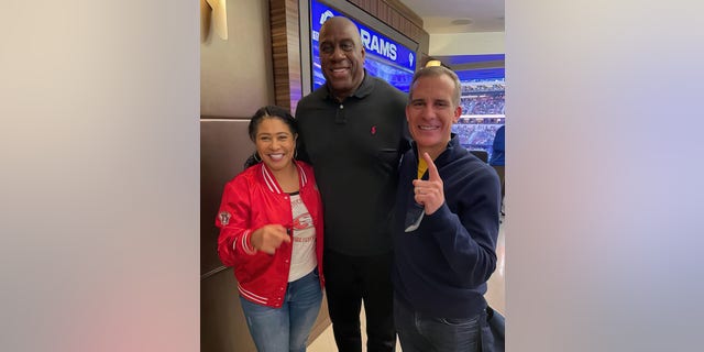 Photo of Mayors London Breed and Eric Garcetti with Magic Johnson 