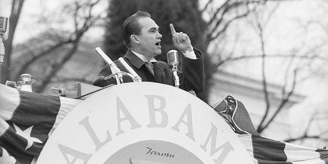 Alabama Democratic Governor George C. Wallace promises "segregation now, segregation tomorrow, segregation forever" during his 1963 inaugural address. In later years, Wallace publicly claimed remorse for his actions, stating that he had never been a racist at heart.