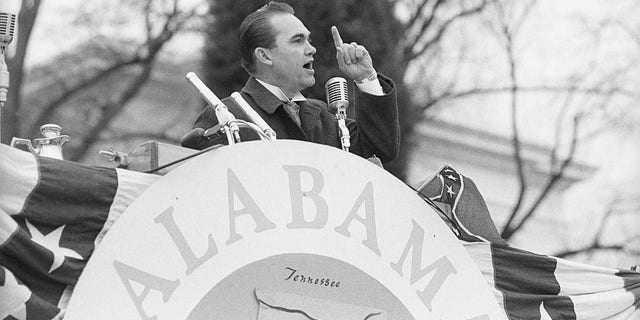 Alabama Democratic Governor George C. Wallace promises "segregation now, segregation tomorrow, segregation forever" during his 1963 inaugural address. In later years, Wallace publicly claimed remorse for his actions, stating that he had never been a racist at heart.