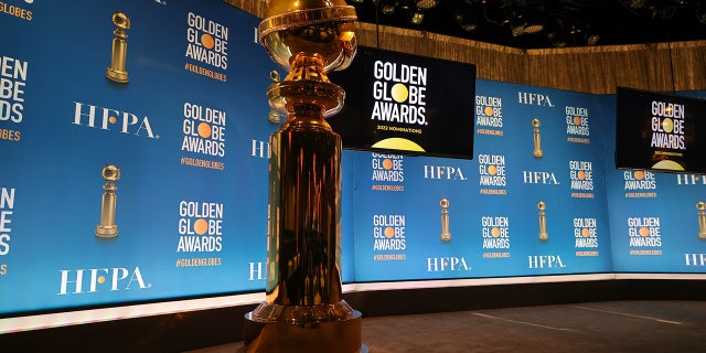 FILE: The stage is set for the 79th Annual Golden Globe Award nominations at The Beverly Hilton on December 13, 2021. (Photo by Kevin Winter/Getty Images)