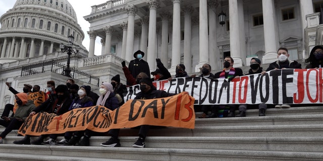 Hunger strikers chant and sing on U.S. Capitol steps