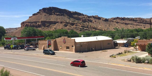 A view of a general store parking lot in Abiquiu, New Mexico, June 16, 2017, where a gunman shot and killed a 59-year-old Manuel Serrano a day earlier. 