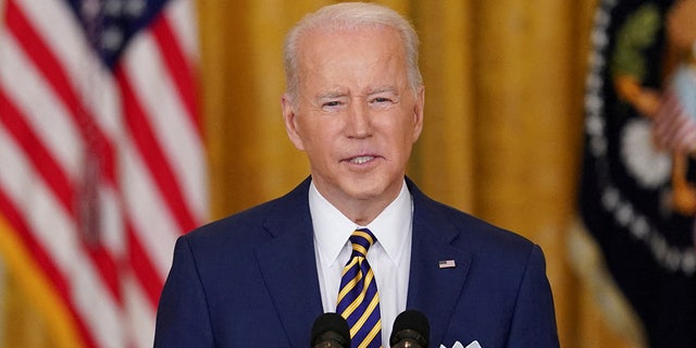 President Biden holds a formal news conference in the East Room of the White House, in Washington, Jan. 19, 2022.