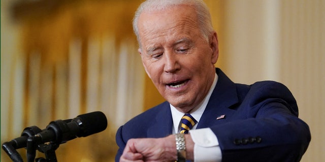 U.S. President Joe Biden holds a formal news conference in the East Room of the White House, in Washington, D.C., U.S., January 19, 2022. REUTERS/Kevin Lamarque  