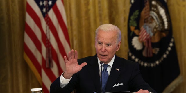 President Biden speaks during a meeting with the White House Competition Council in the East Room of the White House Jan. 24, 2022, in Washington, D.C. (Alex Wong/Getty Images)